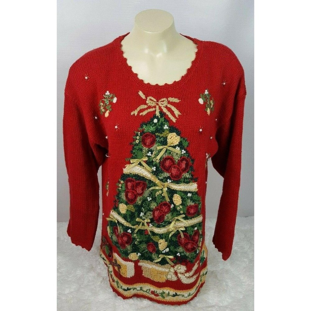 Christmas Holiday Sweater Women Size S Heirloom Collectibles 1998 Vintage Red